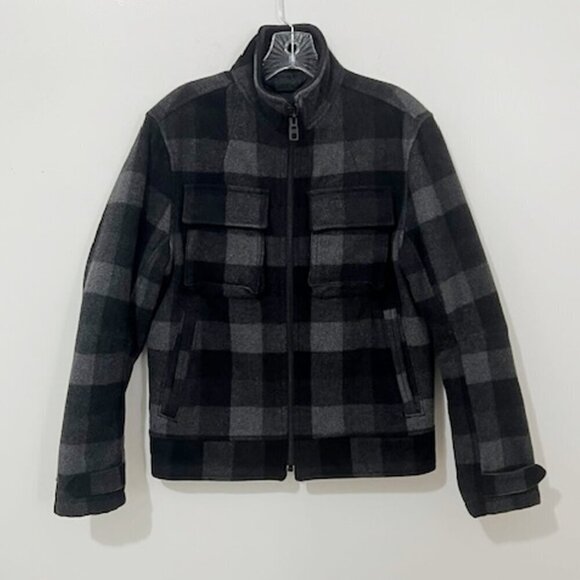 GAP Wool Blend Black & Gray Plaid Insulated Full Zip Jacket Coat Y2K Size XS - Picture 9 of 9